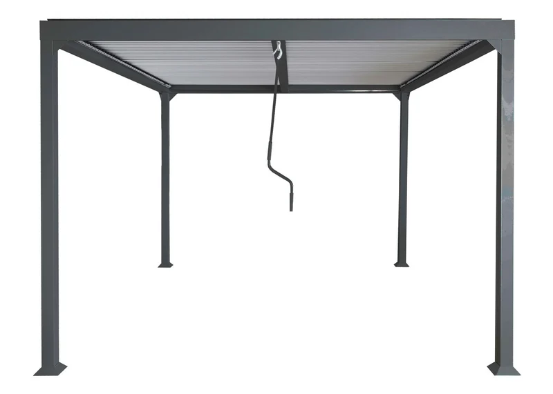 Pergola en aluminium pavillon de terrasse avec toit à lames orientables structure métallique robuste 3x3,7 m anthracite 04_0010258