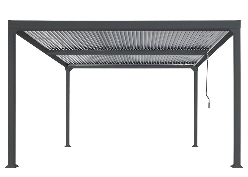 Pergola en aluminium pavillon de terrasse avec toit à lames orientables structure métallique robuste 3x3,7 m anthracite 04_0010258