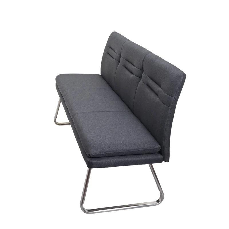 Banc de salle à manger rembourré 3 places avec dossier revêtement tissu gris et structure en acier inoxydable 180 cm 04_0010902