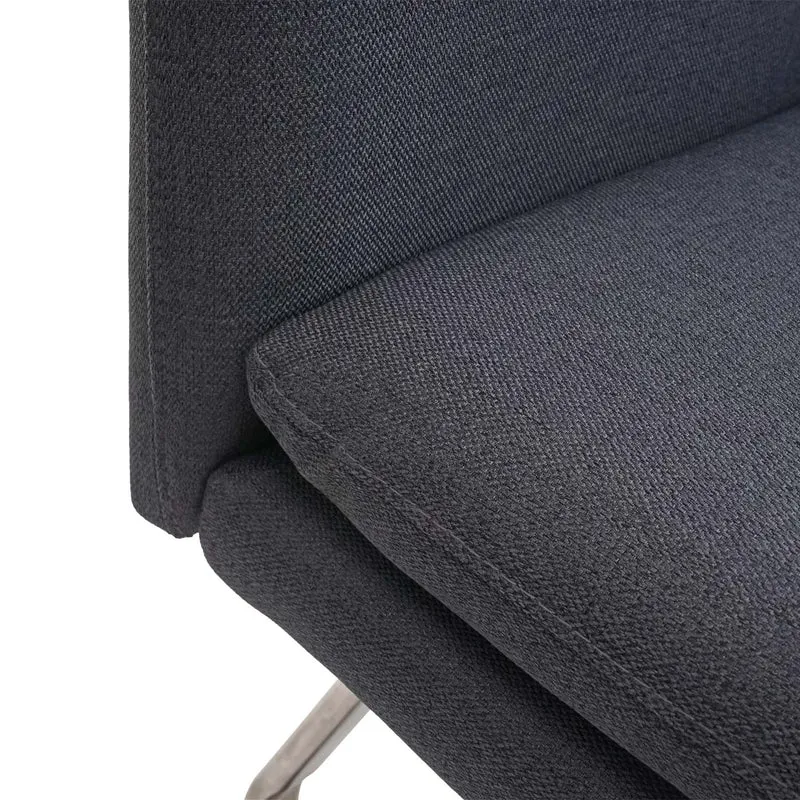 Banc de salle à manger rembourré 3 places avec dossier revêtement tissu gris et structure en acier inoxydable 180 cm 04_0010902
