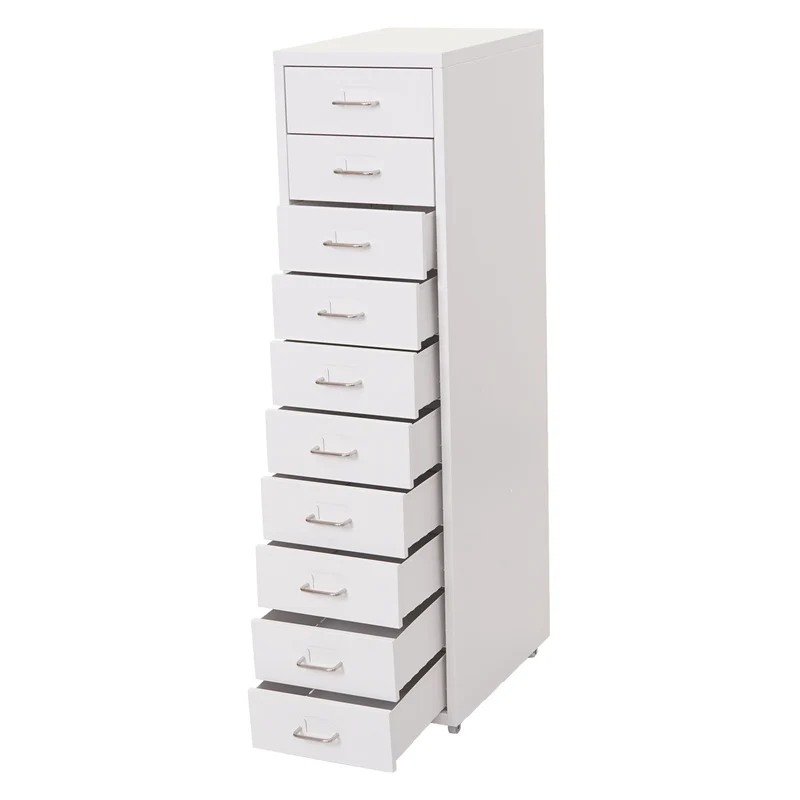 Caisson de bureau à roulettes avec tiroirs mobile avec 10 tiroirs 110x28x41 cm acier blanc 04_0010814