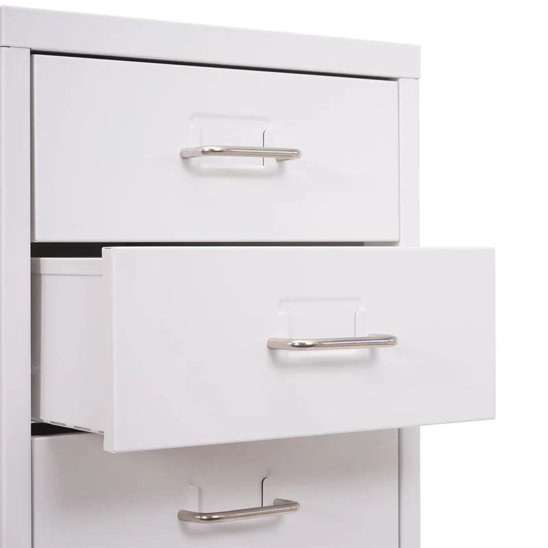 Caisson de bureau à roulettes avec tiroirs mobile avec 10 tiroirs 110x28x41 cm acier blanc 04_0010814