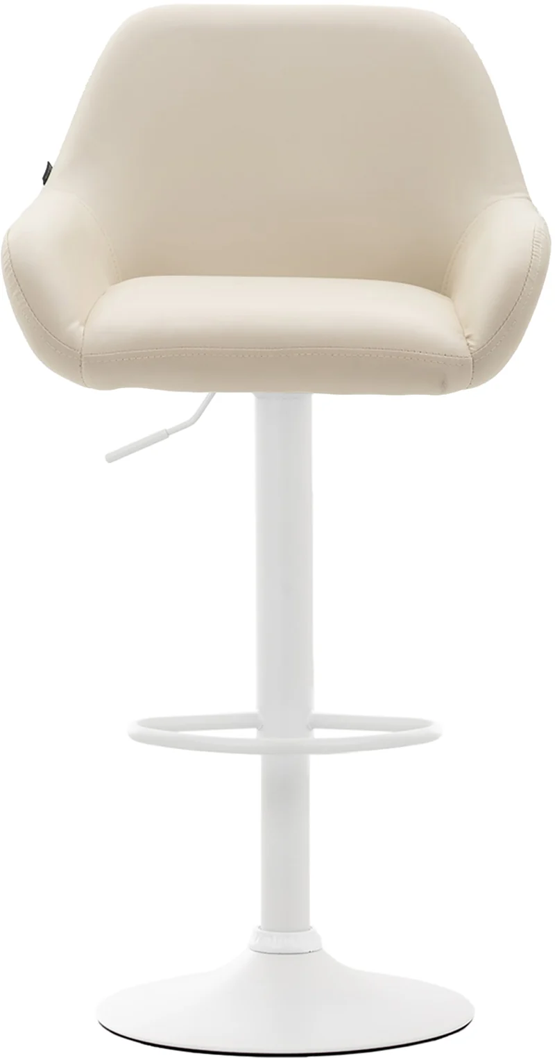 Lot de 2 tabourets de bar avec repose-pieds et accoudoirs en similicuir crème piètement en trompette métal blanc 10_0006056