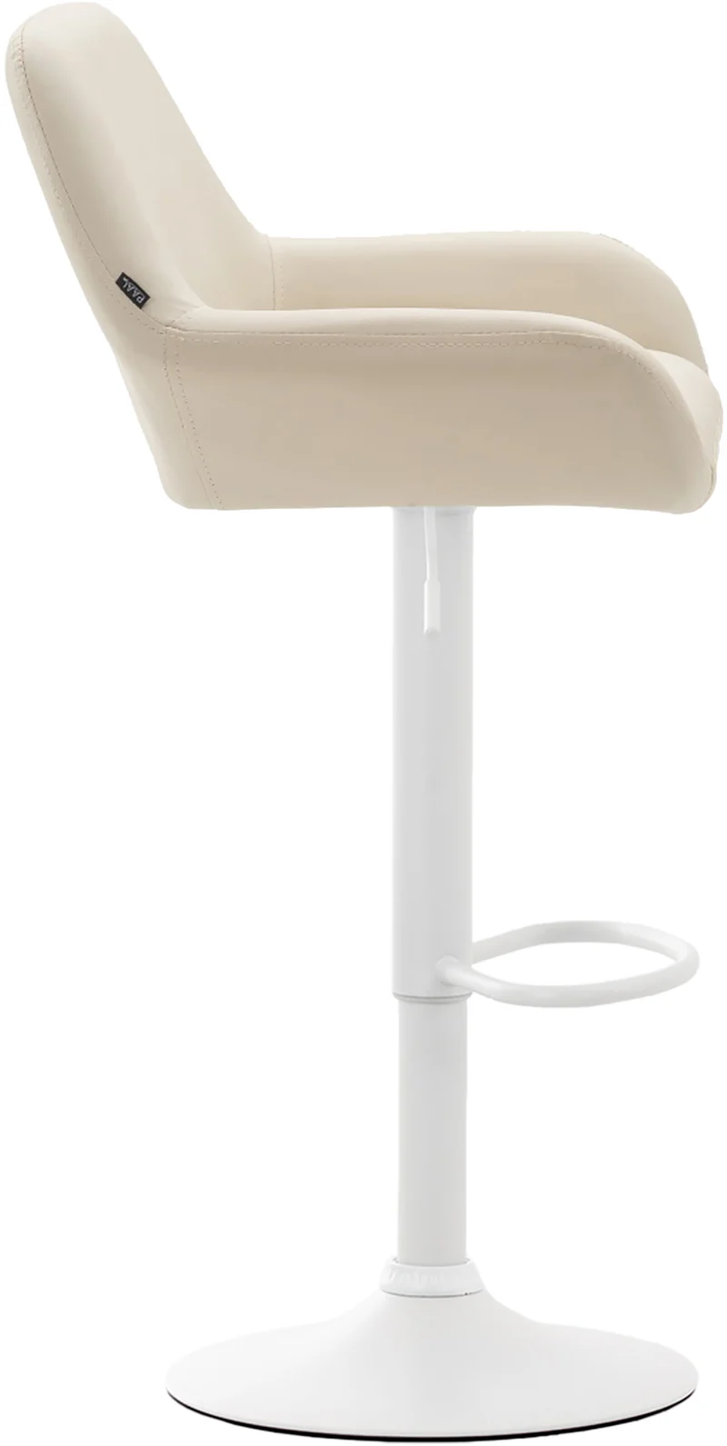 Lot de 2 tabourets de bar avec repose-pieds et accoudoirs en similicuir crème piètement en trompette métal blanc 10_0006056