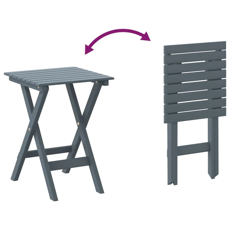 Lot de 2 fauteuils à bascule avec petite table pliable en bois de peuplier gris DEC029128