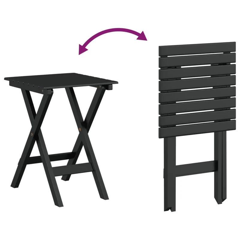 Lot de 2 fauteuils à bascule et petite table pliable en bois de peuplier noir DEC029132