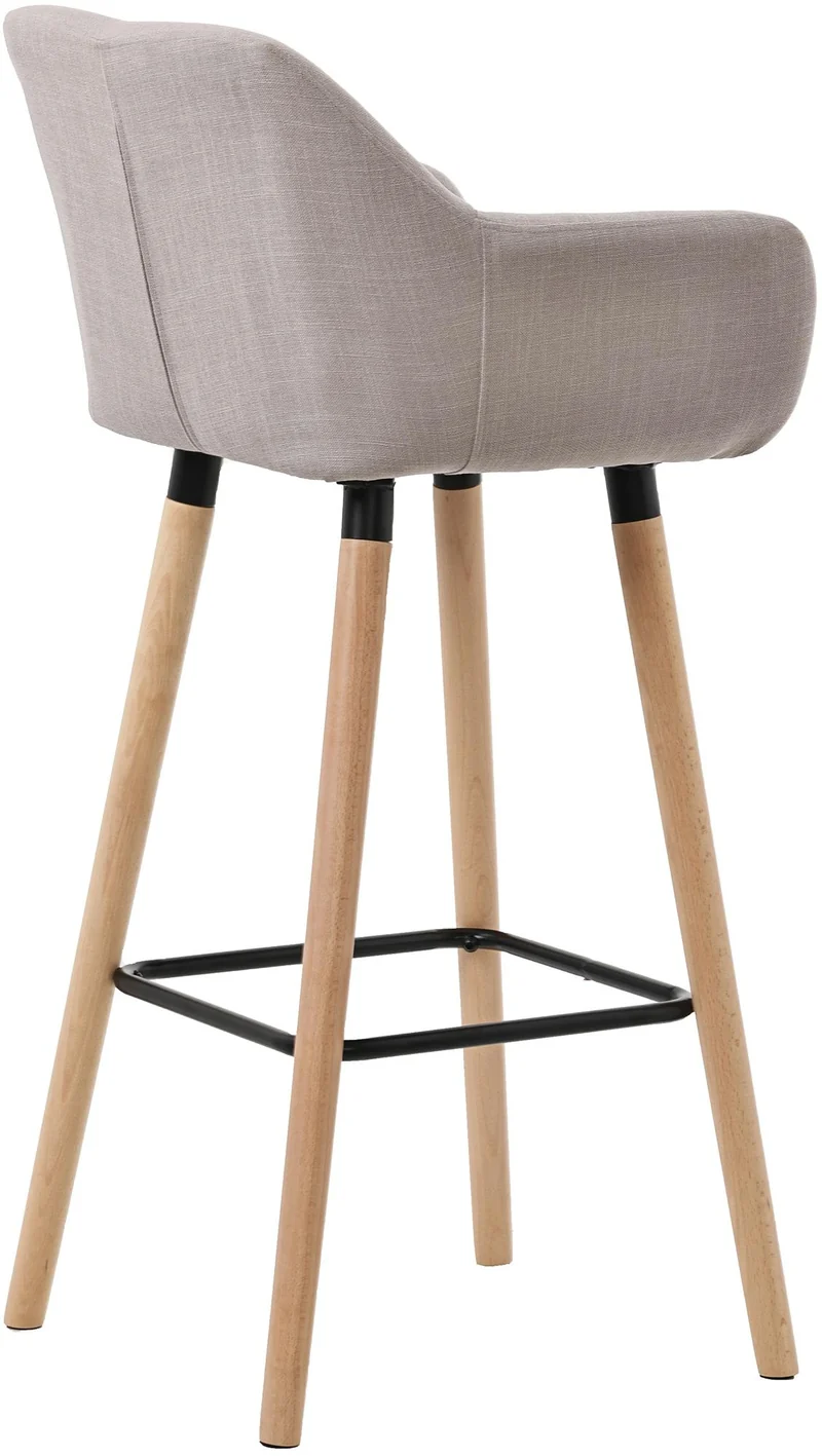 Tabouret de bar lounge x1 design scandinave assise en tissu taupe pieds en bois repose-pieds en métal 10_0004916