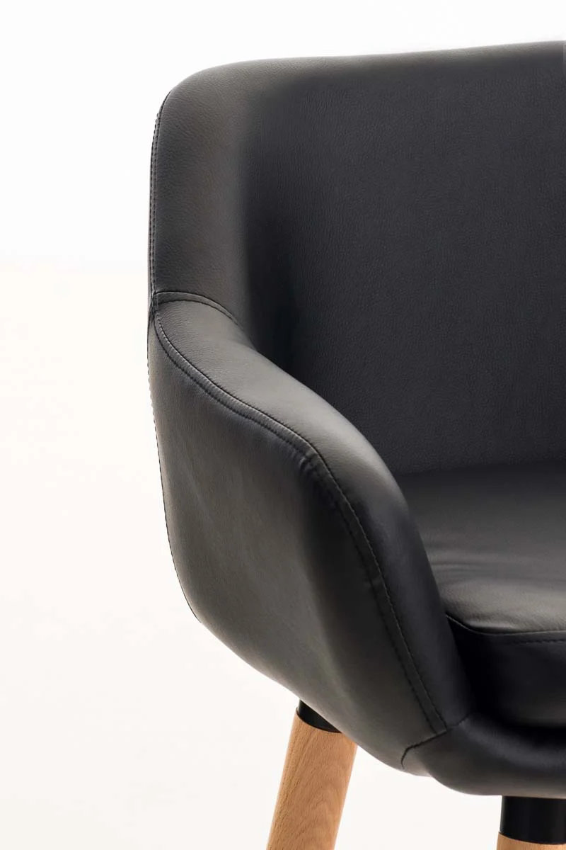 Tabouret de bar lounge x1 design scandinave assise en PVC noir pieds en bois repose-pieds en métal 10_0004908