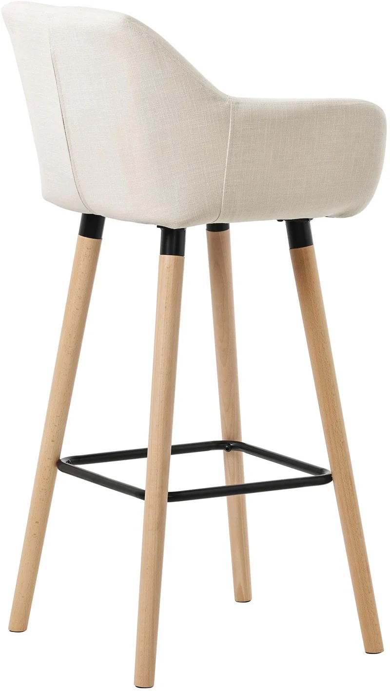 Lot de 2 tabourets de bar lounge design scandinave assise en tissu beige pieds en bois repose-pieds en métal 10_0004172