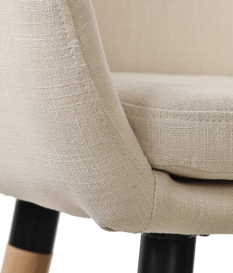 Lot de 2 tabourets de bar lounge design scandinave assise en tissu beige pieds en bois repose-pieds en métal 10_0004172