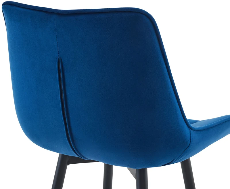 Lot de 2 tabourets de bar coutures décoratives carrées avec repose-pieds en velours bleu quatre pieds en métal 10_0006707