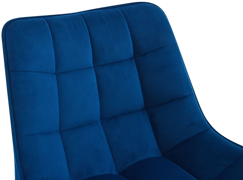 Lot de 2 tabourets de bar coutures décoratives carrées avec repose-pieds en velours bleu quatre pieds en métal 10_0006707