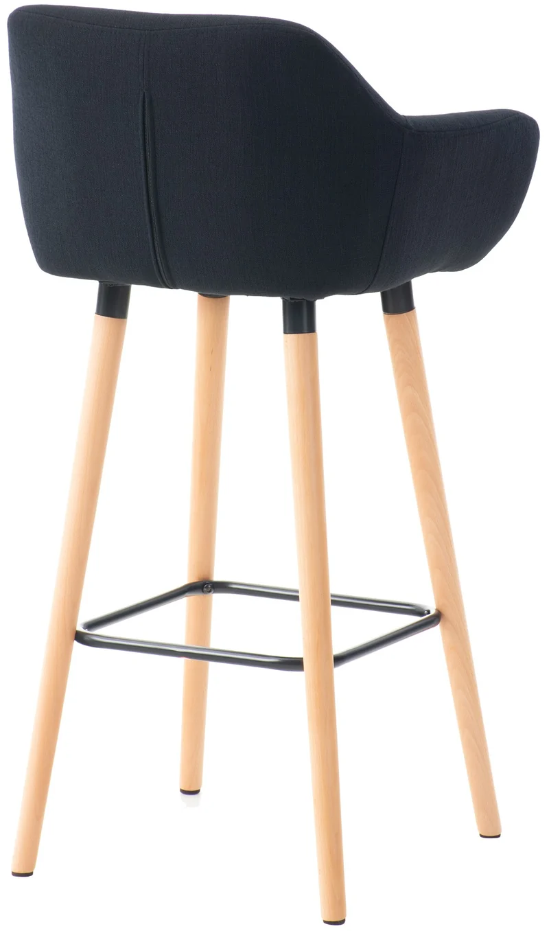 Tabouret de bar lounge x1 design scandinave assise en tissu noir pieds en bois repose-pieds en métal 10_0004926