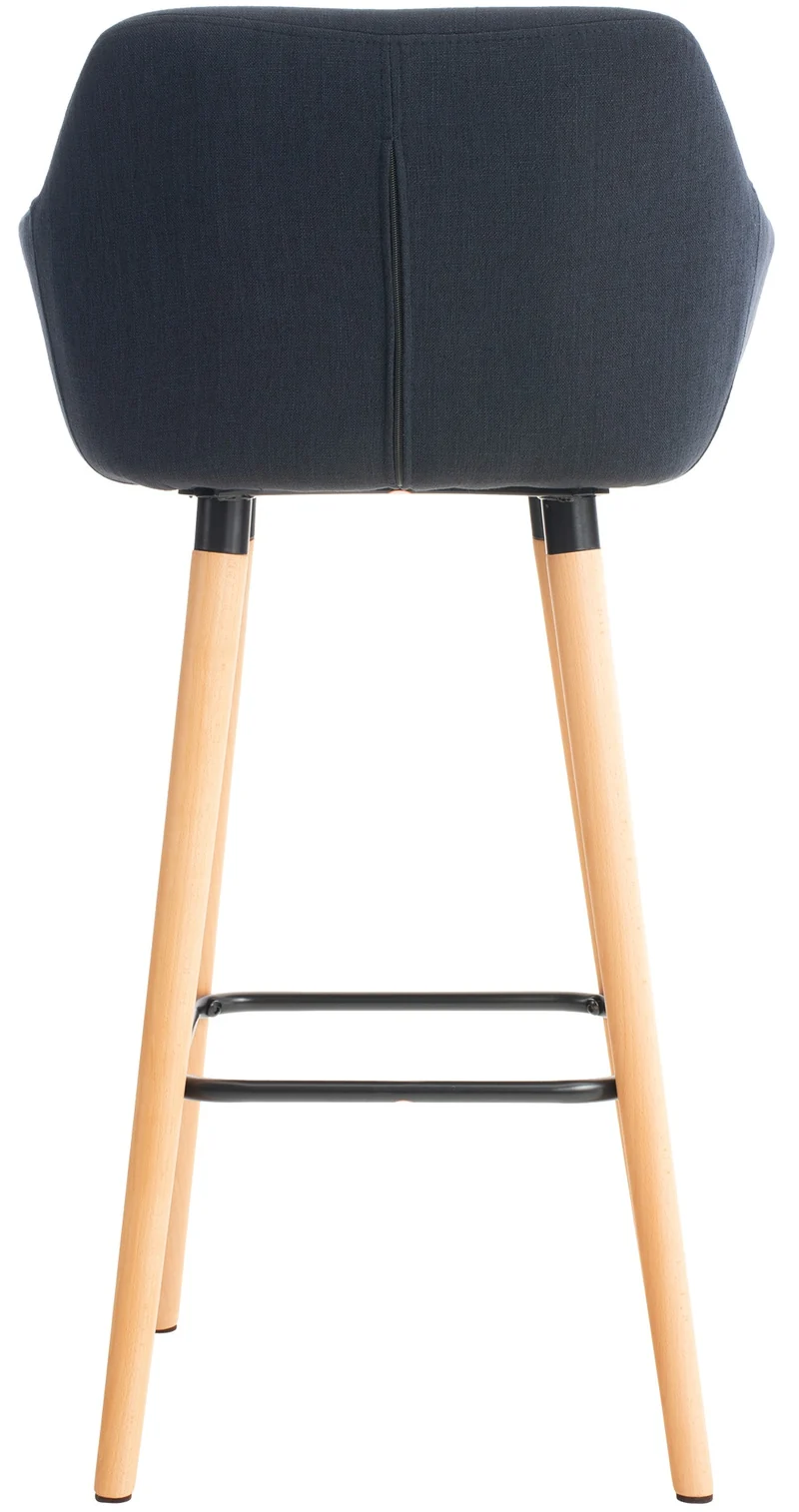 Tabouret de bar lounge x1 design scandinave assise en tissu noir pieds en bois repose-pieds en métal 10_0004926