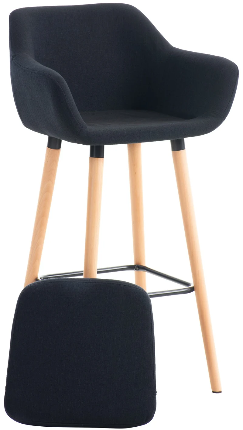 Tabouret de bar lounge x1 design scandinave assise en tissu noir pieds en bois repose-pieds en métal 10_0004926