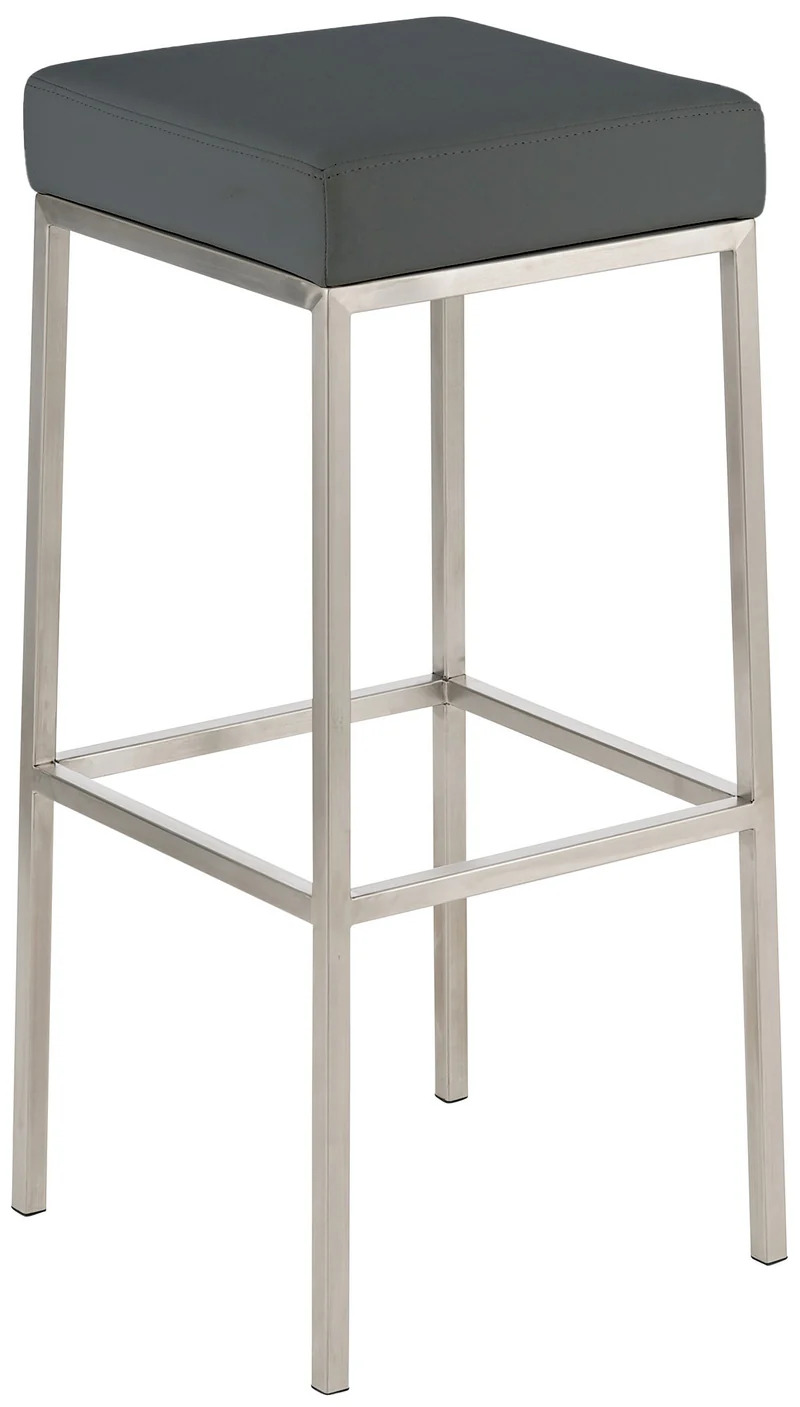 Lot de 2 tabourets de bar avec repose-pieds design simple hauteur 85 cm en PVC gris et acier inoxydable 10_0004375