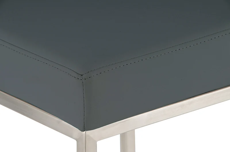 Lot de 2 tabourets de bar avec repose-pieds design simple hauteur 85 cm en PVC gris et acier inoxydable 10_0004375