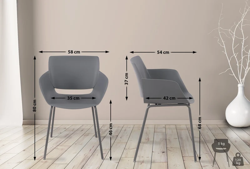 Lot de 2 chaises pour intérieur ou extérieur en plastique couleur gris foncé en acier thermolaqué 10_0007307