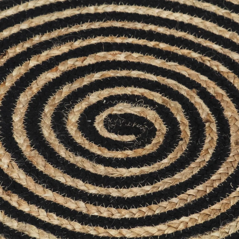 Tapis fait à la main Jute avec design de spirale Noir 90 cm DEC023514