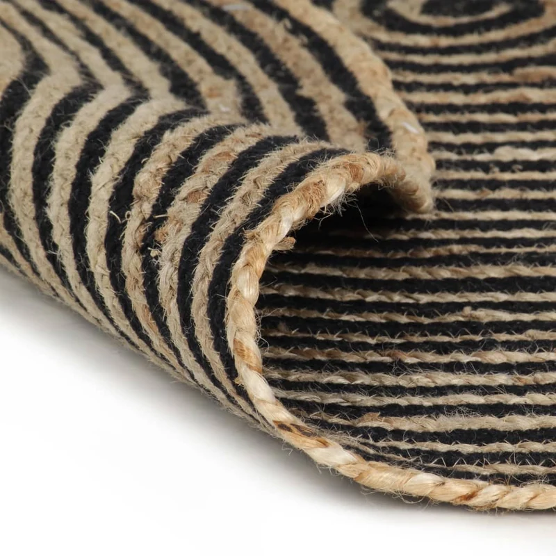 Tapis fait à la main Jute avec design de spirale Noir 90 cm DEC023514
