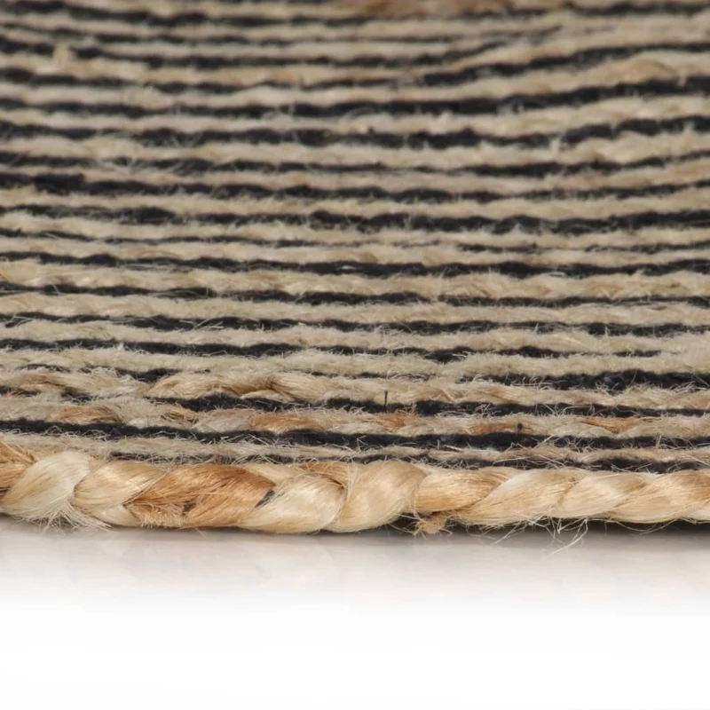 Tapis fait à la main Jute avec design de spirale Noir 90 cm DEC023514