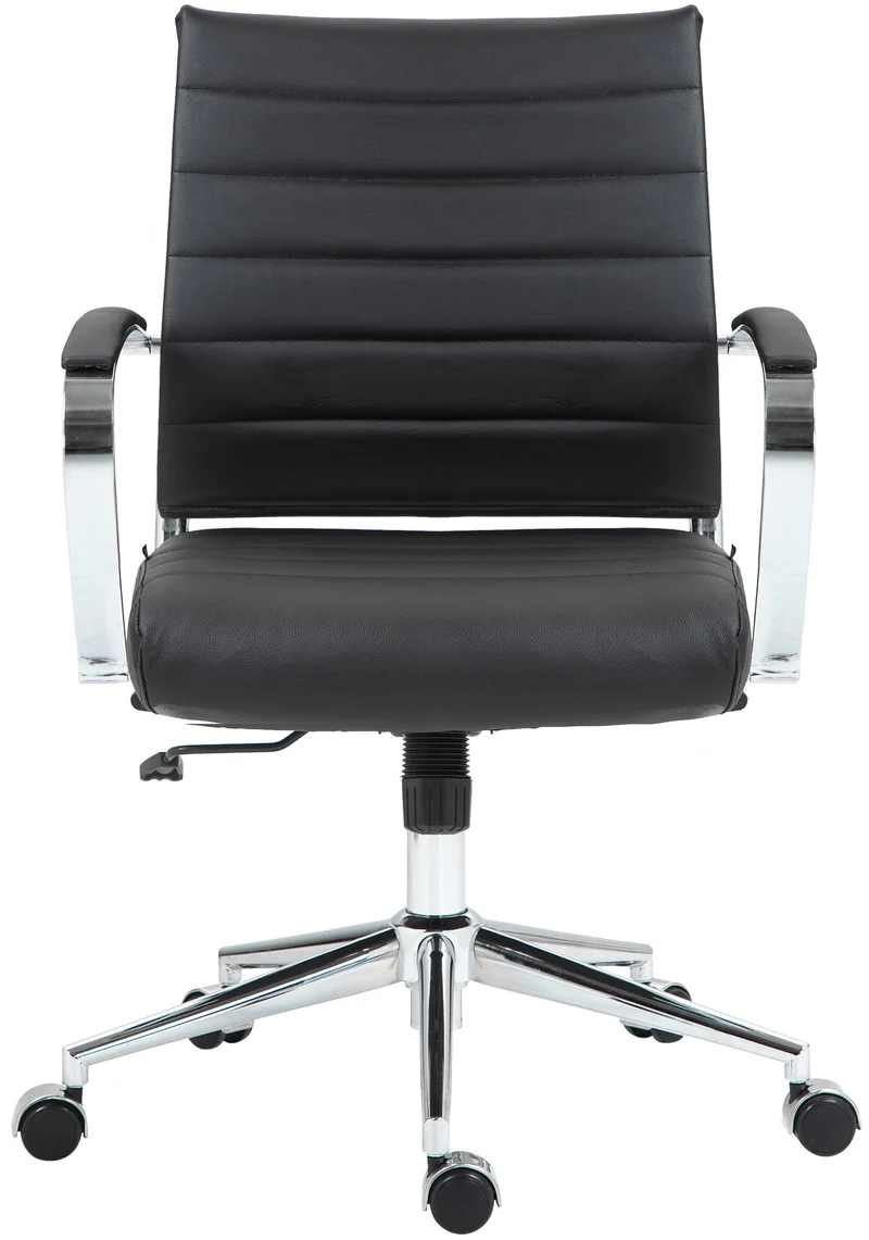 Chaise de bureau design ergonomique en cuir véritable noir et métal chromé 10_0002561