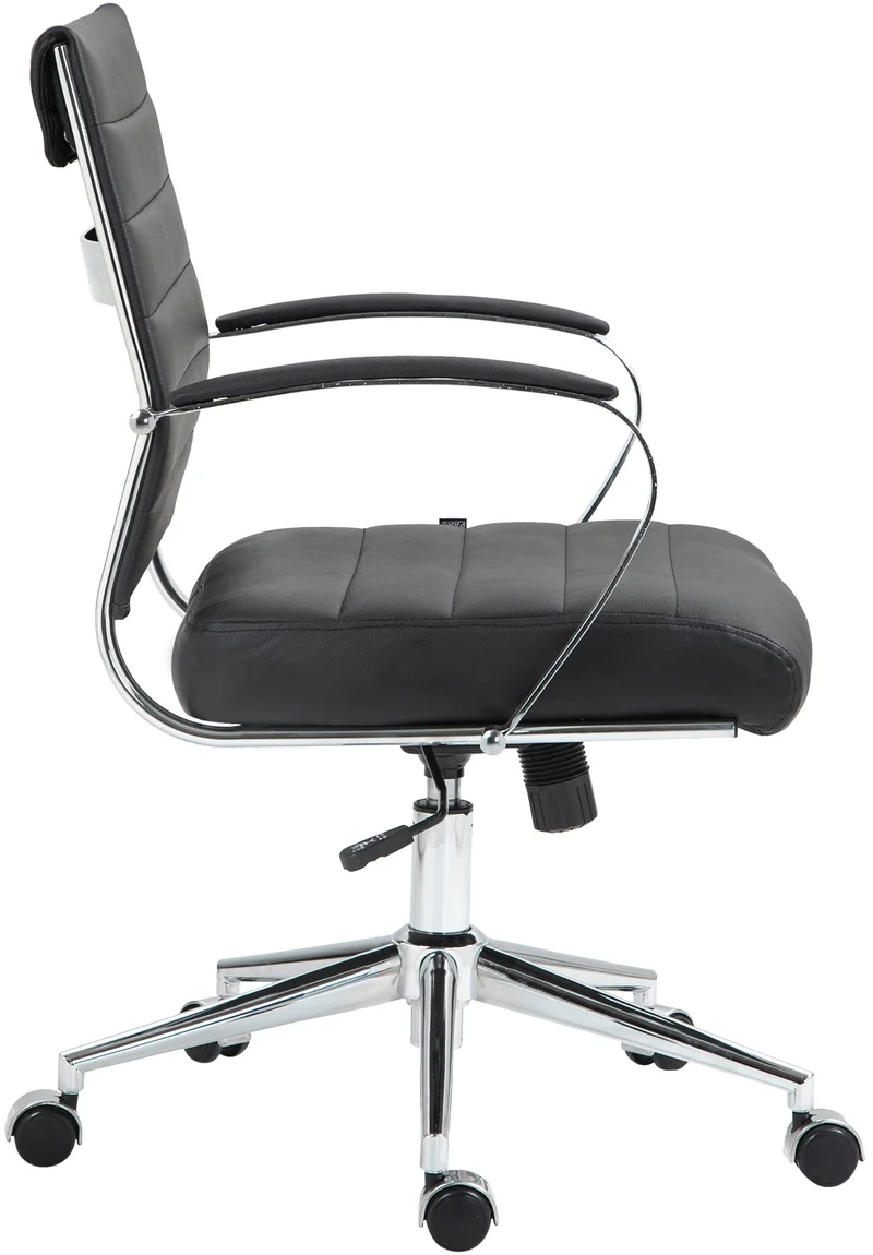Chaise de bureau design ergonomique en cuir véritable noir et métal chromé 10_0002561