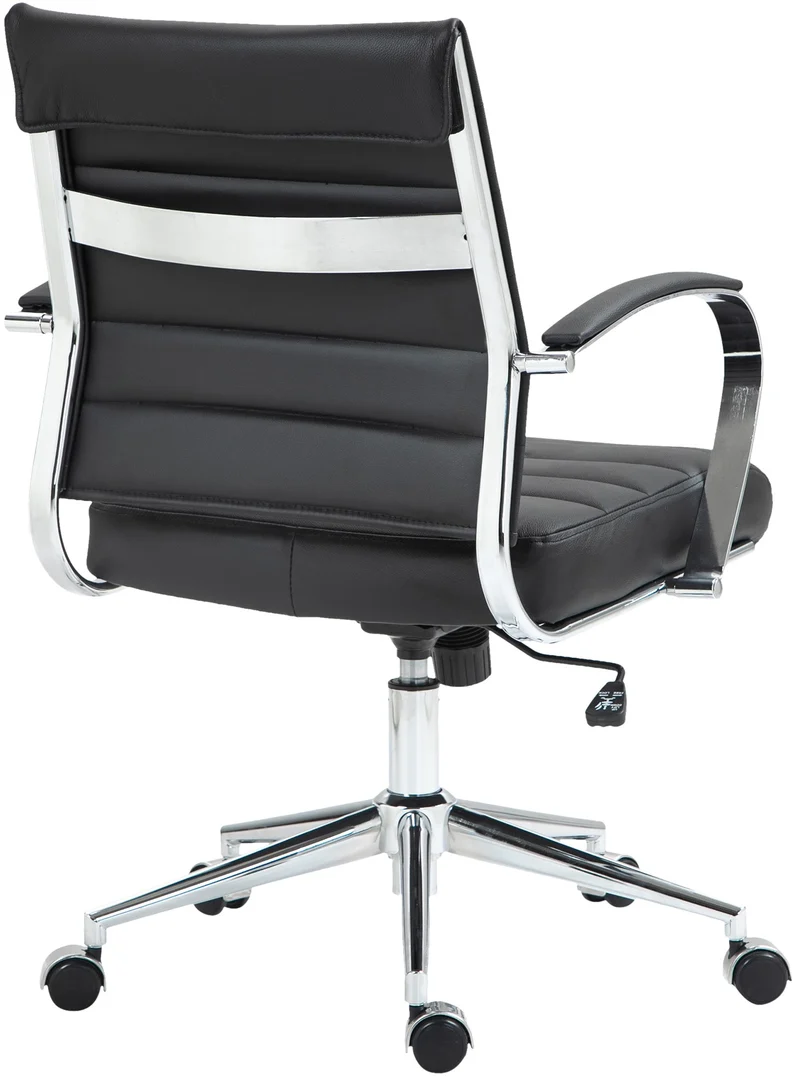 Chaise de bureau design ergonomique en cuir véritable noir et métal chromé 10_0002561