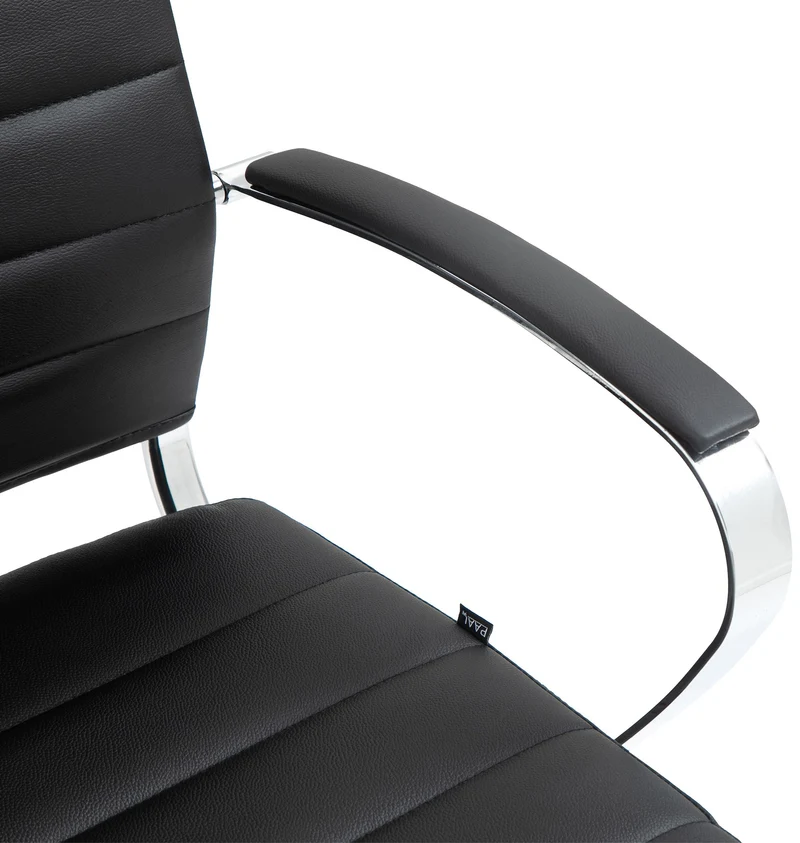 Chaise de bureau design ergonomique en cuir véritable noir et métal chromé 10_0002561