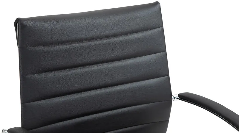Chaise de bureau design ergonomique en cuir véritable noir et métal chromé 10_0002561