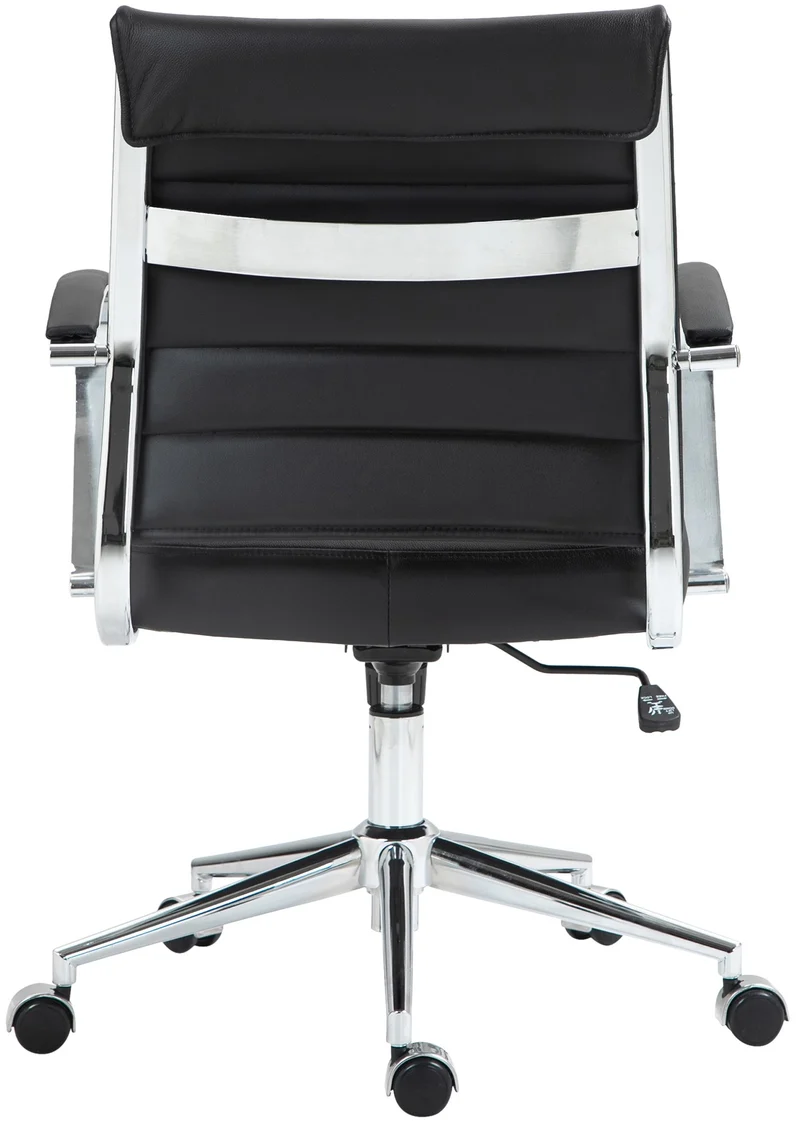 Chaise de bureau design ergonomique en cuir véritable noir et métal chromé 10_0002561