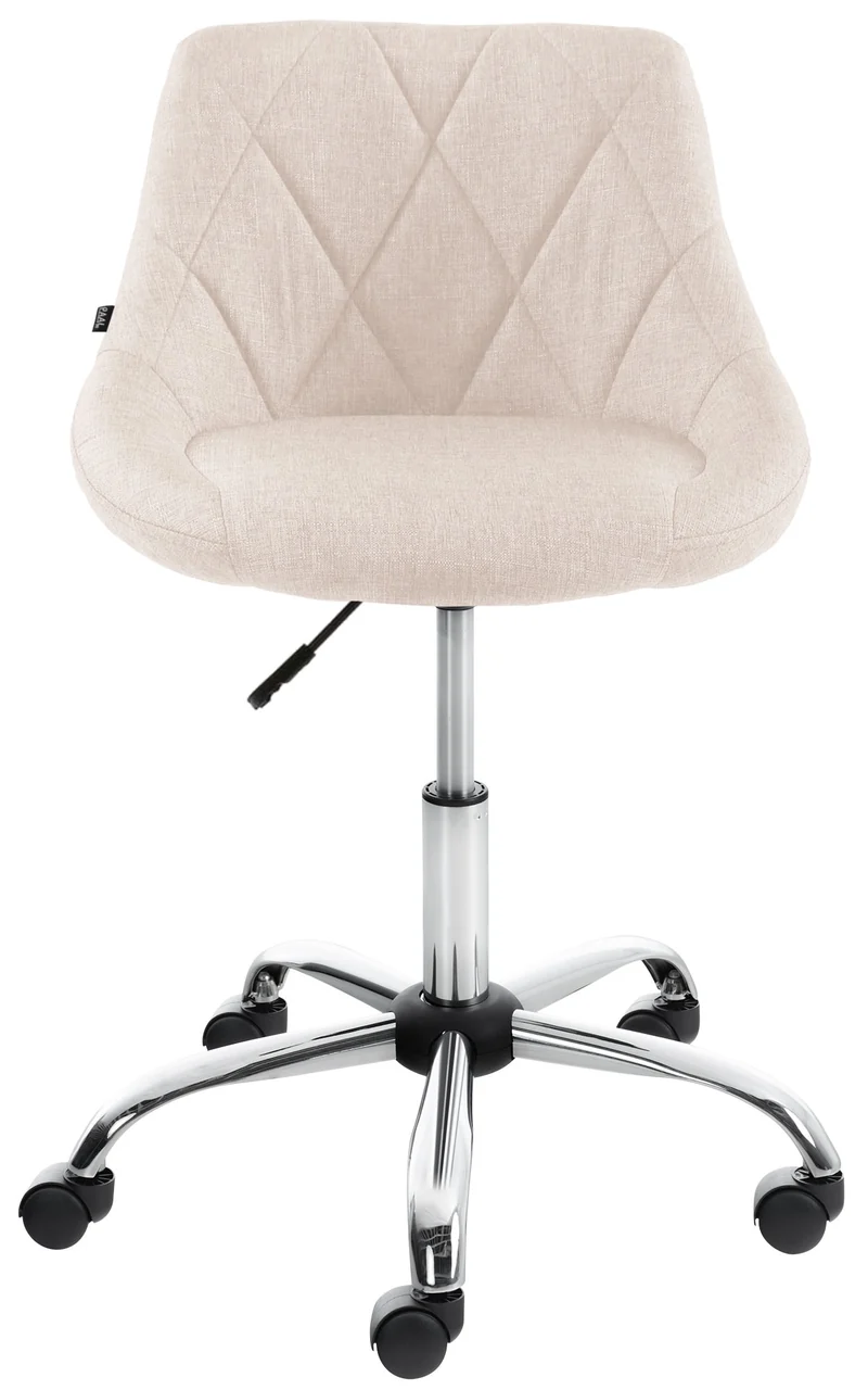 Chaise de bureau tabouret de travail coutures décoratives réglable en hauteur et pivotant en tissu crème 10_0003228