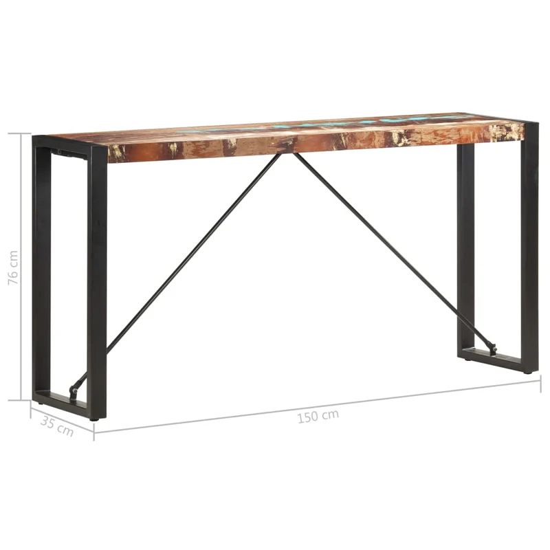 Table d'appoint console d'entrée 150 x 35 x 76 cm bois de récupération massif et acier DEC031562