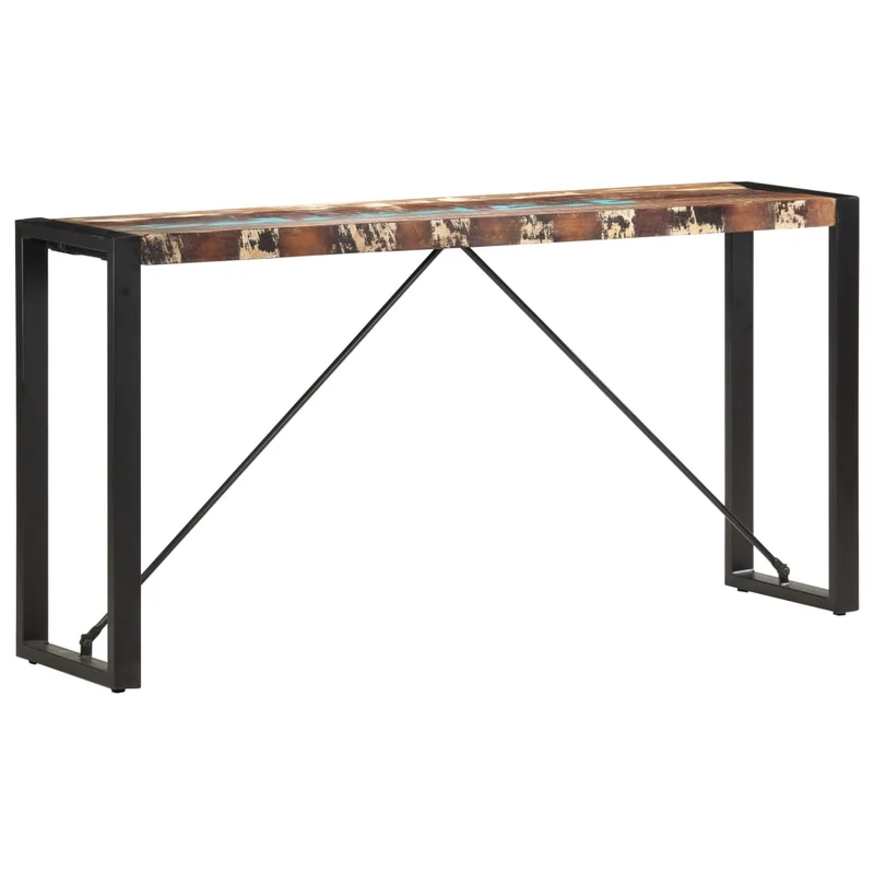 Table d'appoint console d'entrée 150 x 35 x 76 cm bois de récupération massif et acier DEC031562