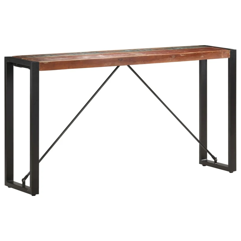 Table d'appoint console d'entrée 150 x 35 x 76 cm bois de récupération massif et acier DEC031562