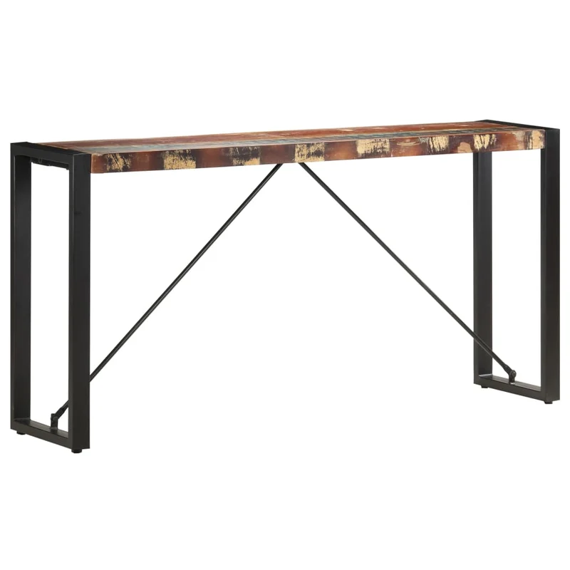 Table d'appoint console d'entrée 150 x 35 x 76 cm bois de récupération massif et acier DEC031562