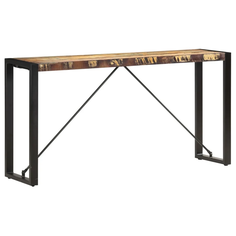Table d'appoint console d'entrée 150 x 35 x 76 cm bois de récupération massif et acier DEC031562