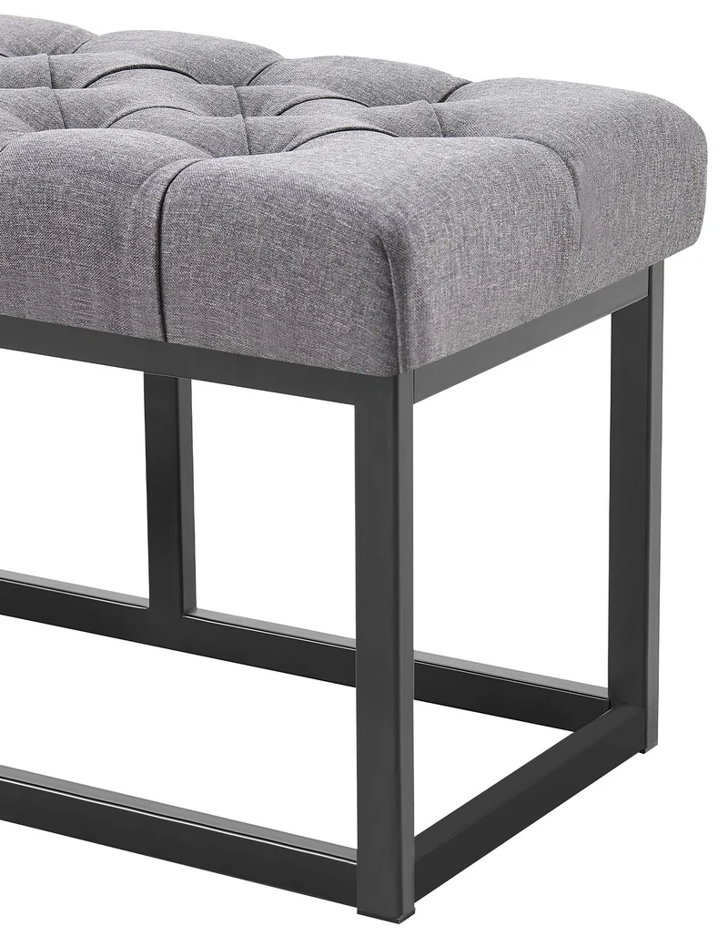 Banc d'entrée en tissu gris foncé boutons décoratifs avec structure en métal noir 100 x 38 x 46 cm 10_0008784