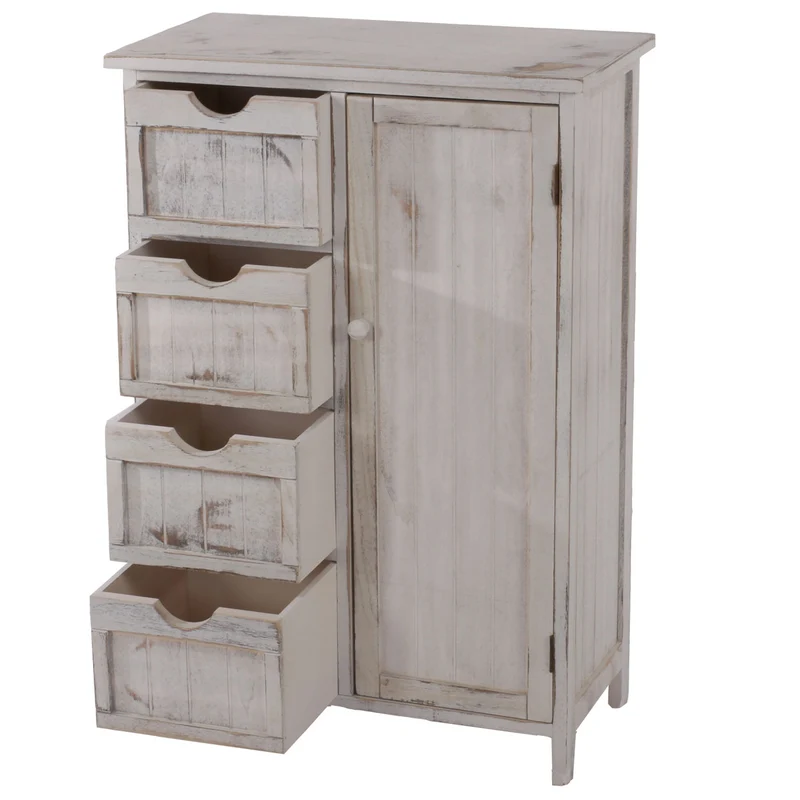 Commode petit meuble de rangement style vintage 82x55x30cm blanc vieilli 04_0002489