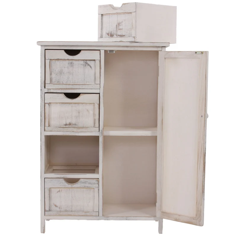 Commode petit meuble de rangement style vintage 82x55x30cm blanc vieilli 04_0002489