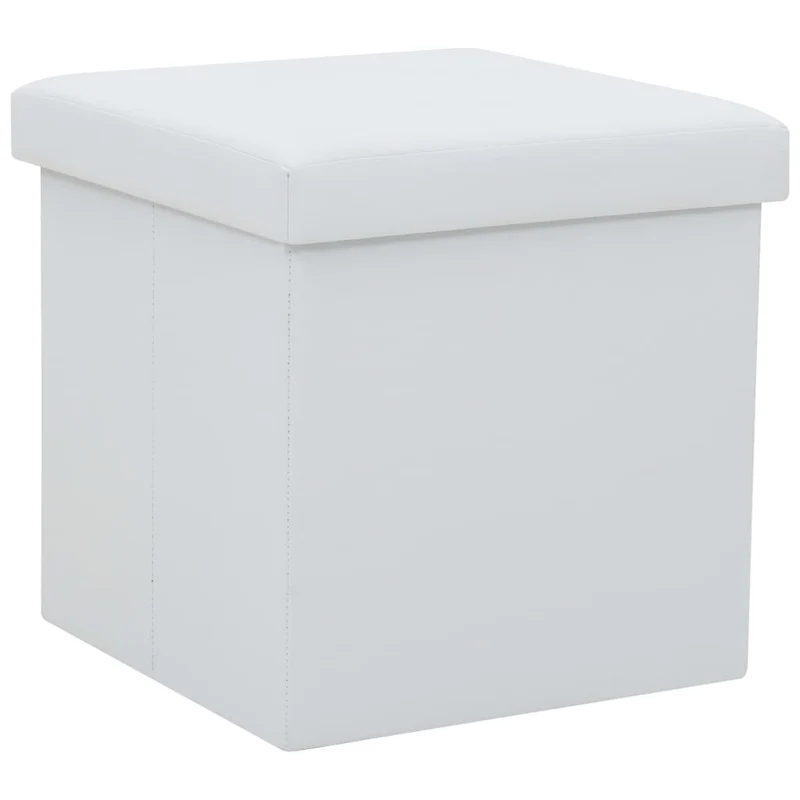 Lot de 2 tabourets assises poufs de rangement pliables en PVC blanc DEC026385