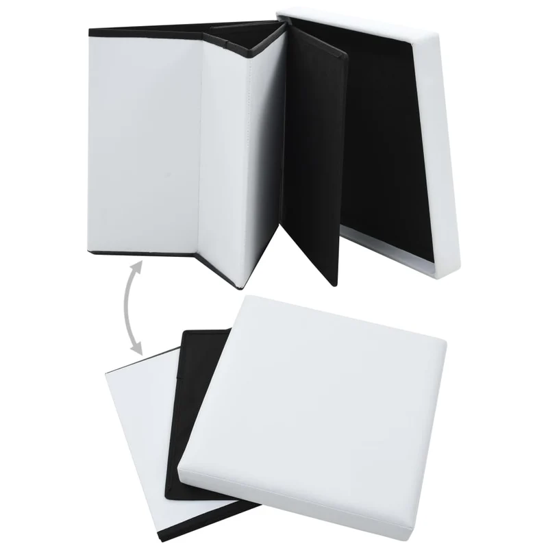 Lot de 2 tabourets assises poufs de rangement pliables en PVC blanc DEC026385
