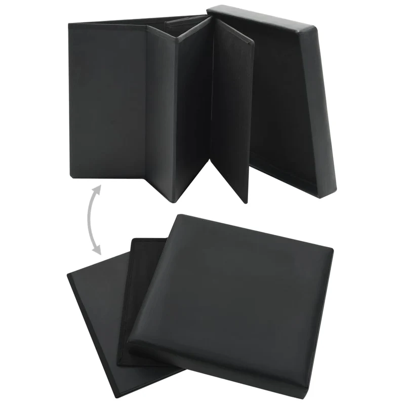 Tabouret assise pouf de rangement pliable en PVC noir DEC026352
