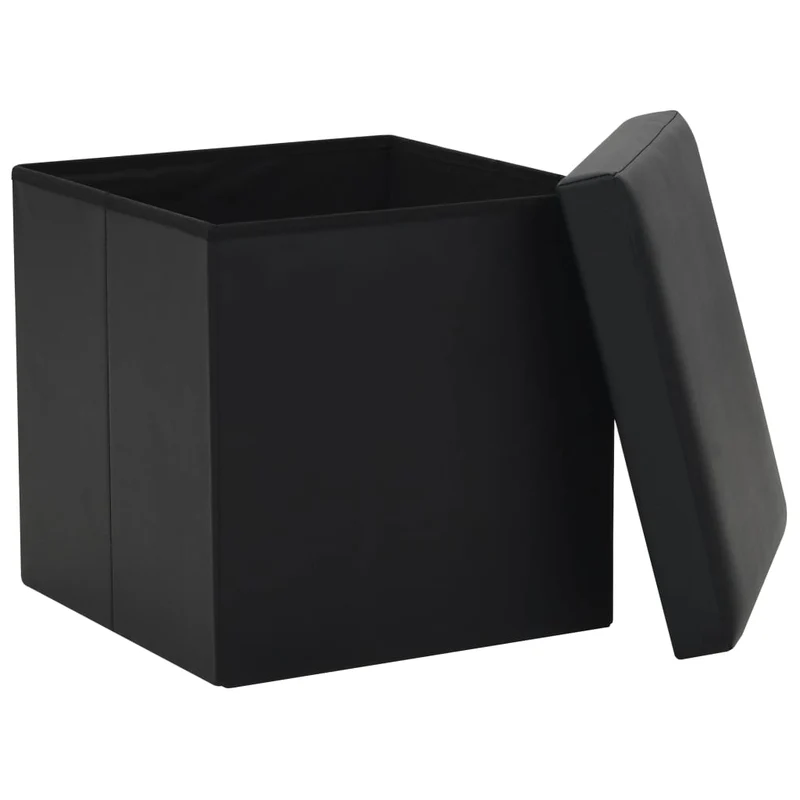 Tabouret assise pouf de rangement pliable en PVC noir DEC026352