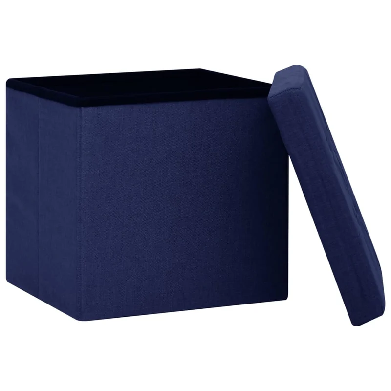 Lot de 2 tabouret assise poufs de rangement pliables en tissu bleu DEC026386