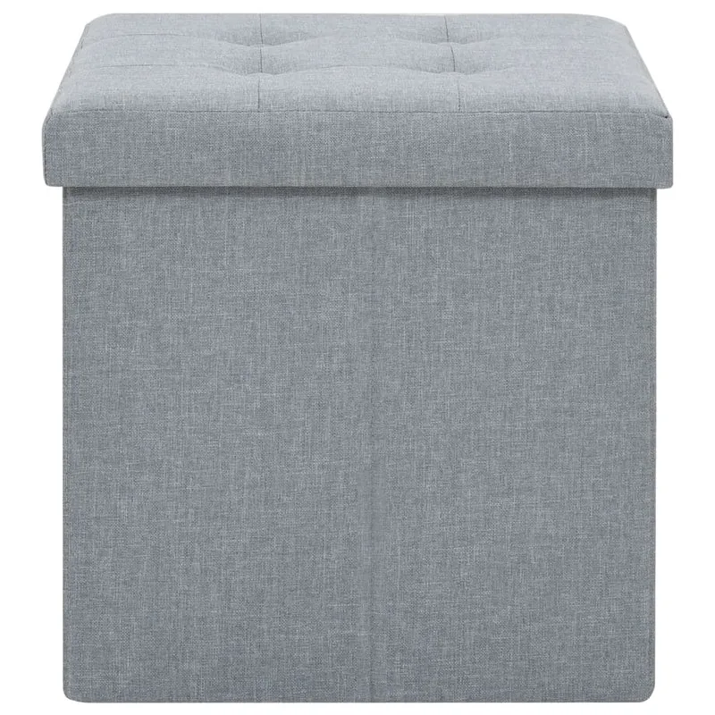 Tabouret assise pouf avec espace de rangement pliable en MDF et faux lin gris DEC026346