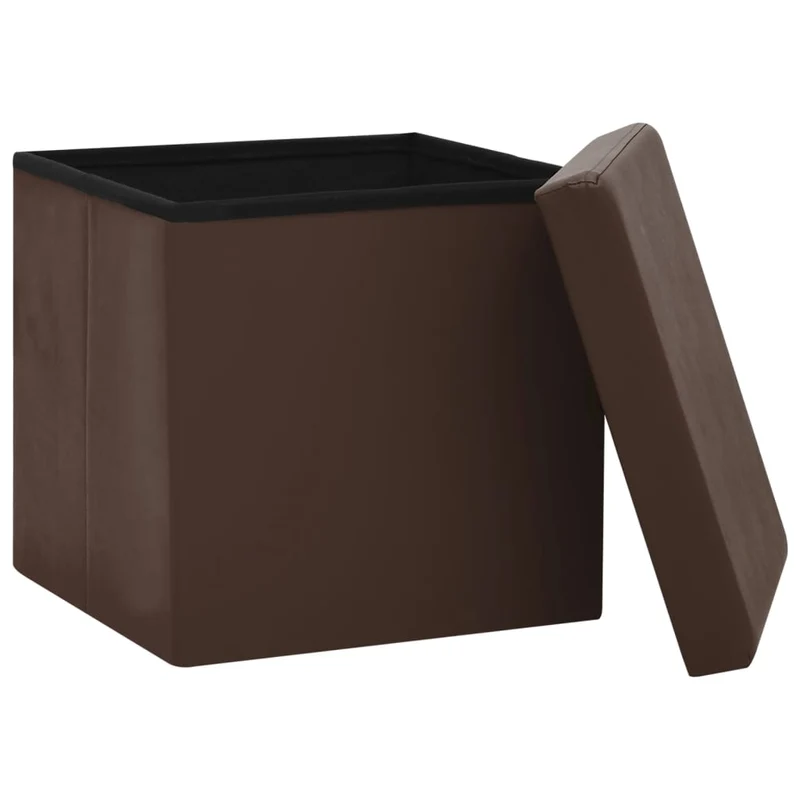 Lot de 2 tabouret assise poufs de rangement pliables en PVC marron DEC026394