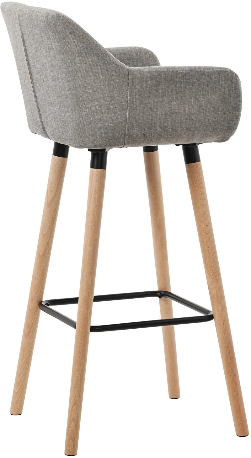 Lot de 2 tabourets de bar lounge design scandinave assise en tissu gris pieds en bois repose-pieds en métal 10_0004174