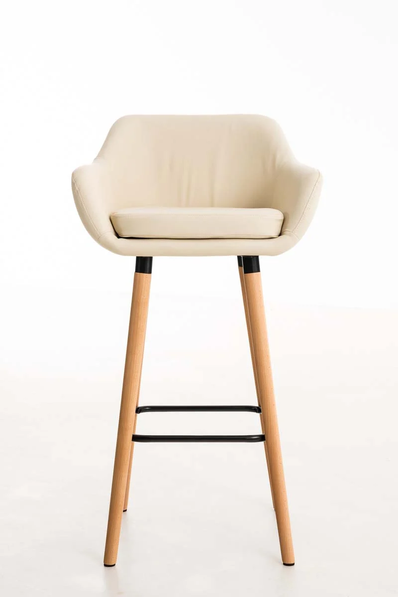 Tabouret de bar x1 design scandinave en PVC crème cadre en bois repose-pieds en métal 10_0006151