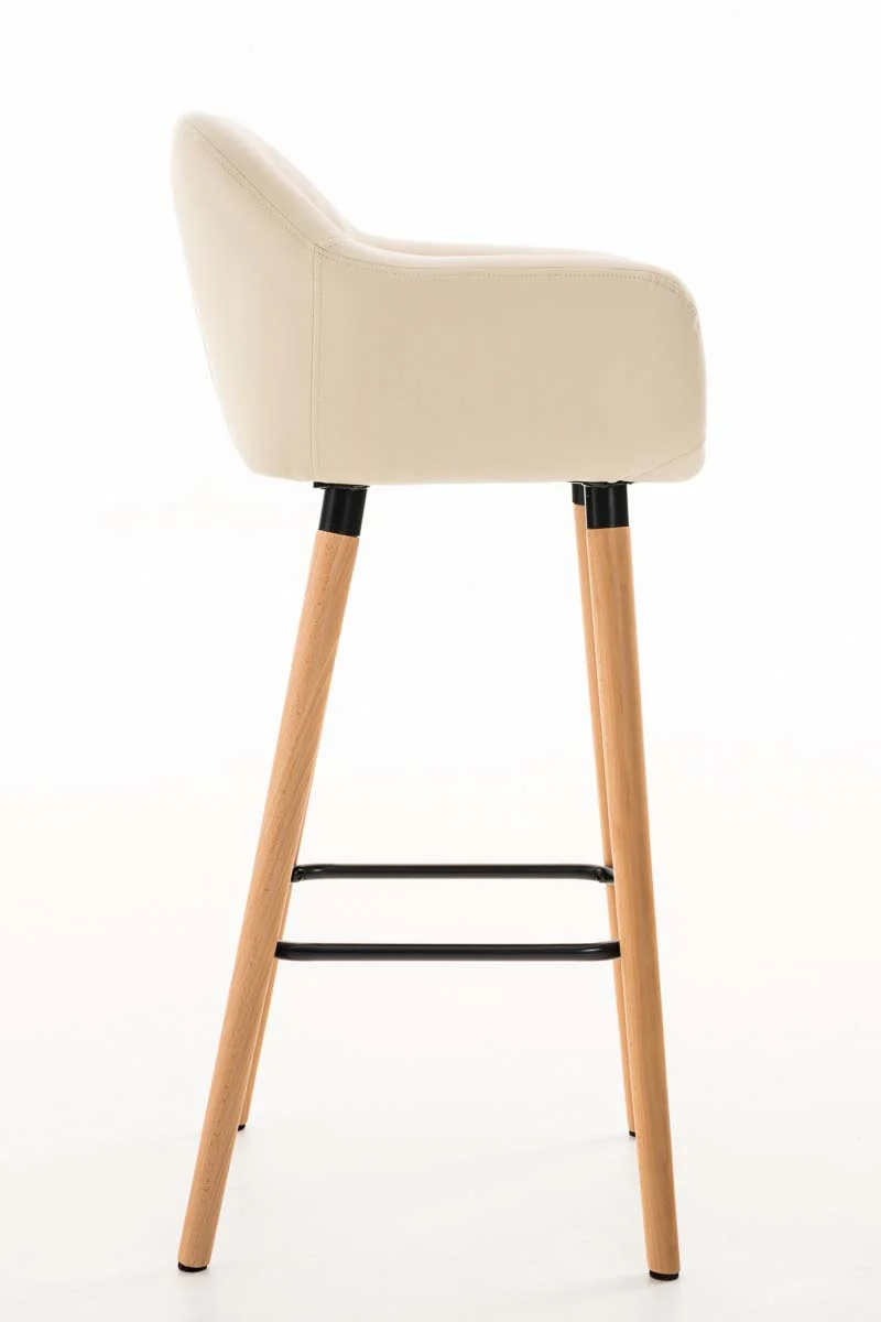 Tabouret de bar x1 design scandinave en PVC crème cadre en bois repose-pieds en métal 10_0006151